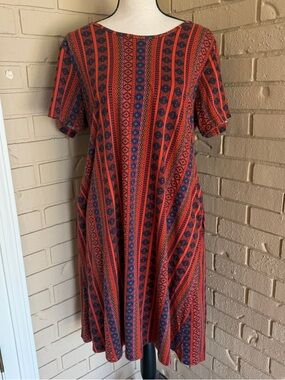 The Vermont Country Store Dress Women L Tribal Pockets Cotton Boho Swing Comfort